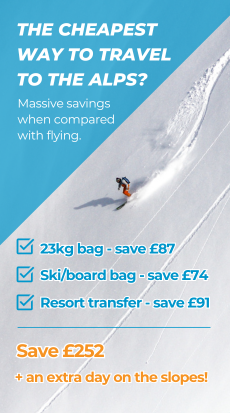 A graphic breaking down the costs savings of travelling by coach with Snow Express rather than taking a flight to the alps.