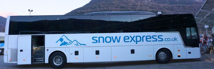 Snow Express coach parked at Bourg-Saint-Maurice on its way to the slopes.